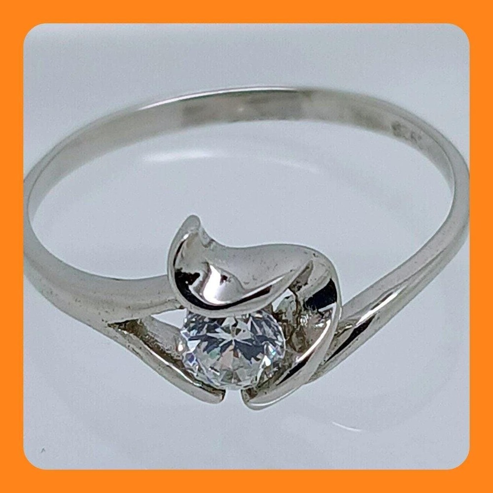 Vintage 925 Sterling Silver Bypass Cubic Zirconia Ring Size 7.5‎ Thailand NOS